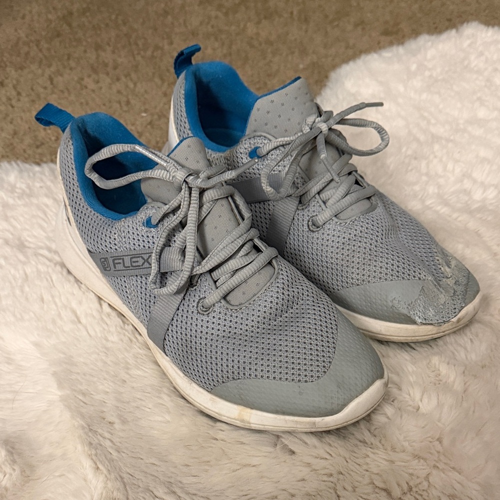 Gray and Blue Athletic Sneakers
